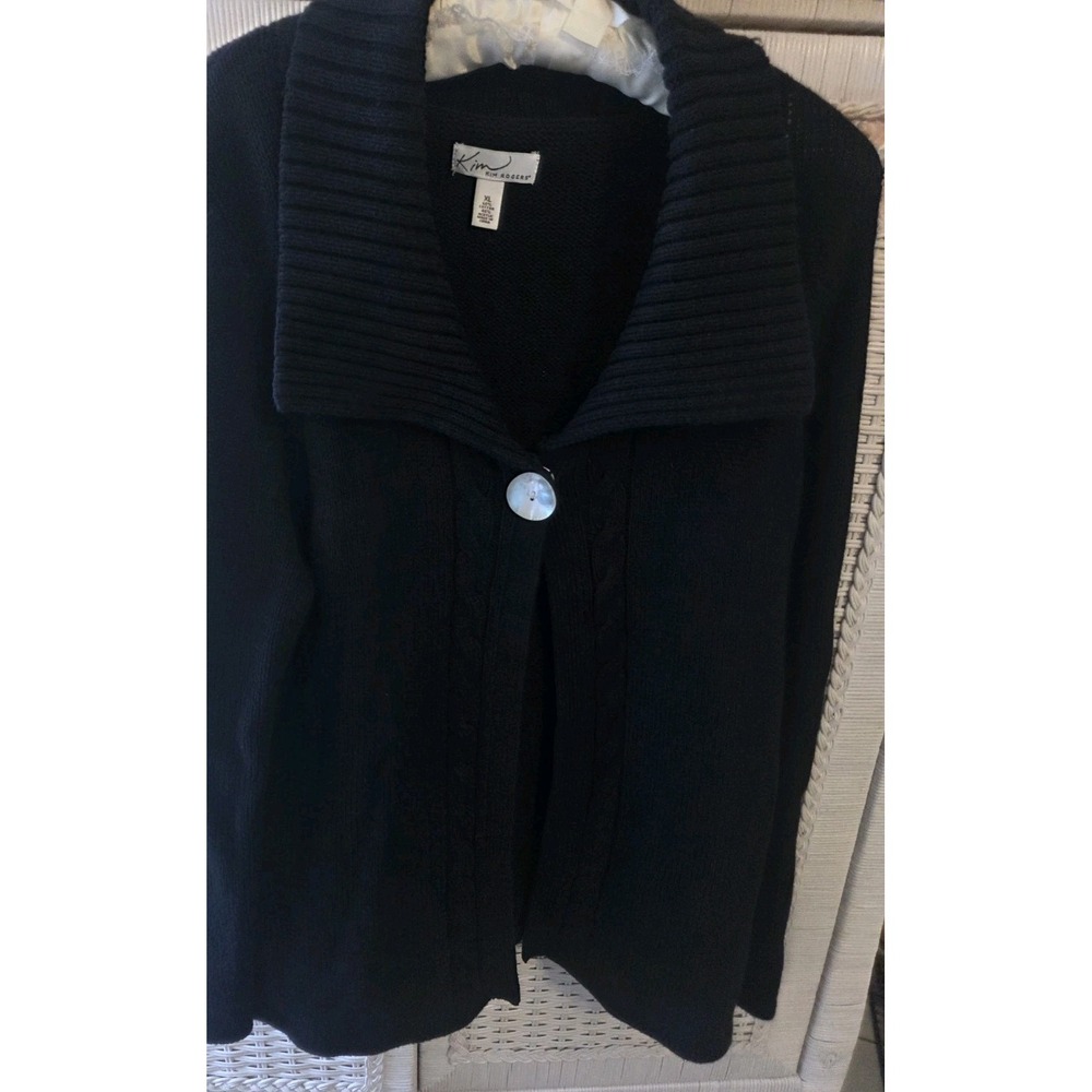 Kim Rogers Women's Cardigan One Button Snap Front Black Long Sleeve SZ XL NWOT